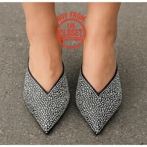 MANGO Bejeweled Crystal Kitten Heel Mules NWT ✨